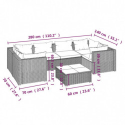 7-tlg. Garten-Lounge-Set mit Kissen Poly Rattan Grau