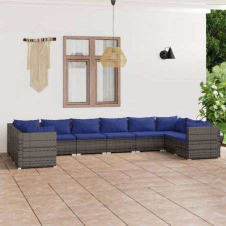 10-tlg. Garten-Lounge-Set mit Kissen Poly Rattan Grau