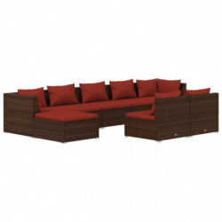 9-tlg. Garten-Lounge-Set mit Kissen Braun Poly Rattan