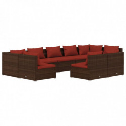 9-tlg. Garten-Lounge-Set mit Kissen Braun Poly Rattan