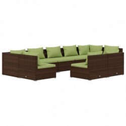 9-tlg. Garten-Lounge-Set mit Kissen Braun Poly Rattan