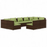 9-tlg. Garten-Lounge-Set mit Kissen Braun Poly Rattan