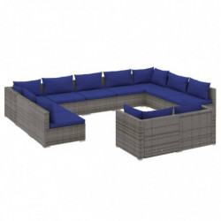 11-tlg. Garten-Lounge-Set mit Kissen Grau Poly Rattan