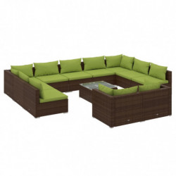 12-tlg. Garten-Lounge-Set mit Kissen Braun Poly Rattan