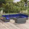 13-tlg. Garten-Lounge-Set mit Kissen Grau Poly Rattan