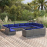 13-tlg. Garten-Lounge-Set mit Kissen Grau Poly Rattan