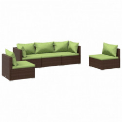 5-tlg. Garten-Lounge-Set mit Kissen Poly Rattan Braun