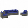 5-tlg. Garten-Lounge-Set mit Kissen Poly Rattan Grau