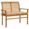 Gartenbank mit Beige Auflage 112 cm Massivholz Teak