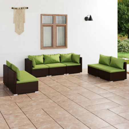 7-tlg. Garten-Lounge-Set mit Kissen Poly Rattan Braun