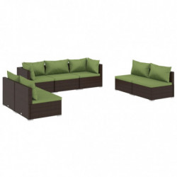 7-tlg. Garten-Lounge-Set mit Kissen Poly Rattan Braun