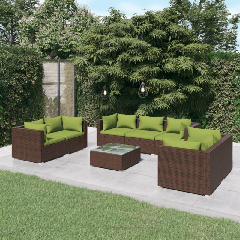 8-tlg. Garten-Lounge-Set mit Kissen Poly Rattan Braun