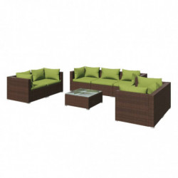 8-tlg. Garten-Lounge-Set mit Kissen Poly Rattan Braun