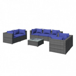 8-tlg. Garten-Lounge-Set mit Kissen Poly Rattan Grau