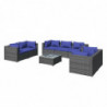 8-tlg. Garten-Lounge-Set mit Kissen Poly Rattan Grau