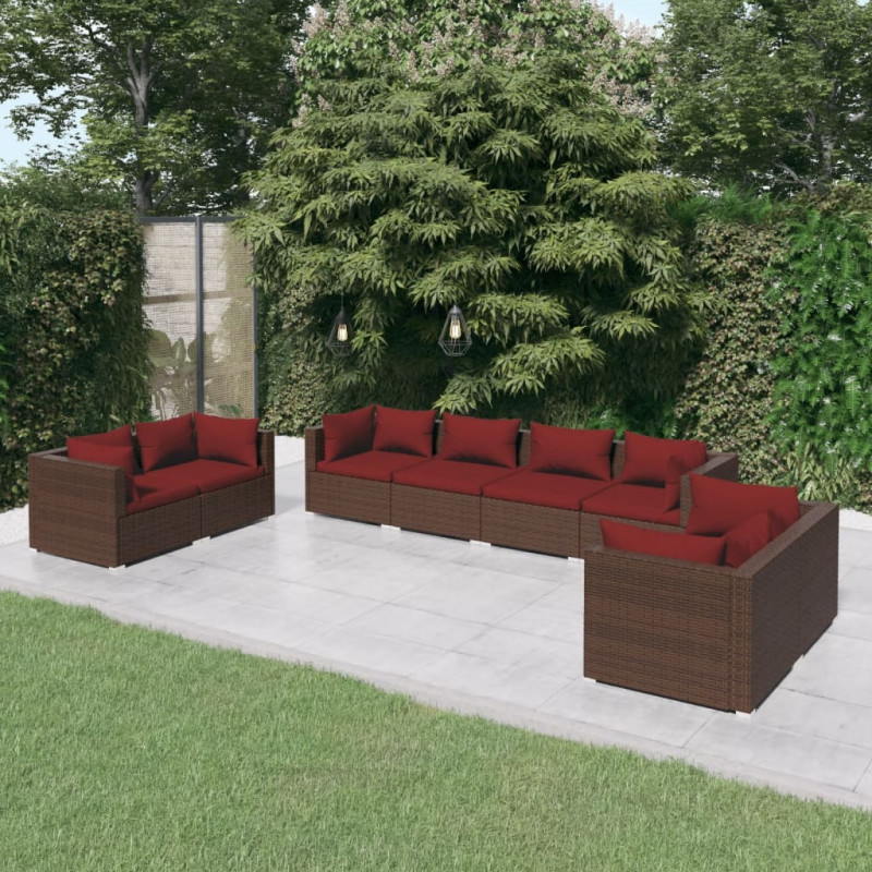 8-tlg. Garten-Lounge-Set mit Kissen Poly Rattan Braun