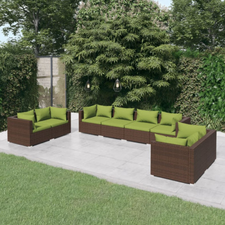 8-tlg. Garten-Lounge-Set mit Kissen Poly Rattan Braun