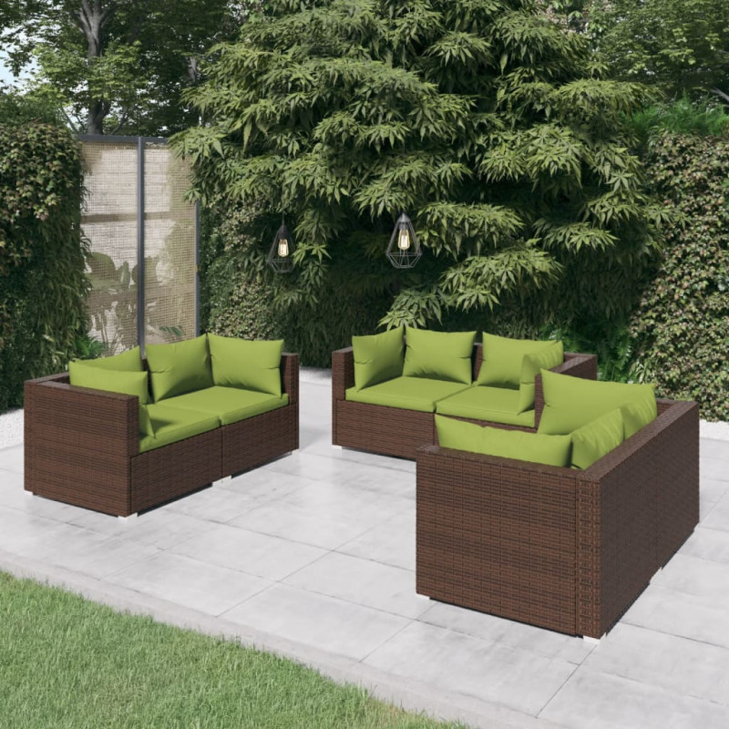 6-tlg. Garten-Lounge-Set mit Kissen Poly Rattan Braun