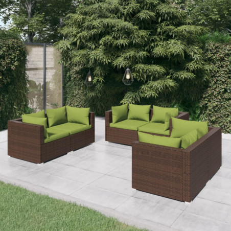 6-tlg. Garten-Lounge-Set mit Kissen Poly Rattan Braun