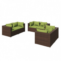 6-tlg. Garten-Lounge-Set mit Kissen Poly Rattan Braun