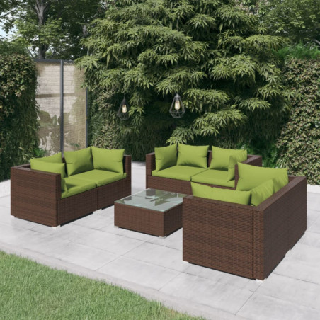 7-tlg. Garten-Lounge-Set mit Kissen Poly Rattan Braun