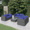 7-tlg. Garten-Lounge-Set mit Kissen Poly Rattan Grau