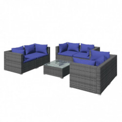 7-tlg. Garten-Lounge-Set mit Kissen Poly Rattan Grau