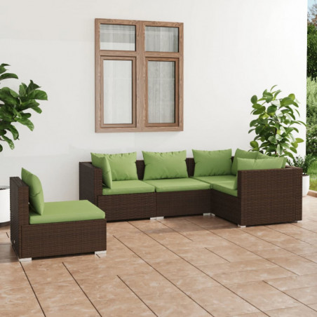 5-tlg. Garten-Lounge-Set mit Kissen Poly Rattan Braun