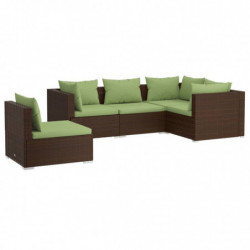 5-tlg. Garten-Lounge-Set mit Kissen Poly Rattan Braun