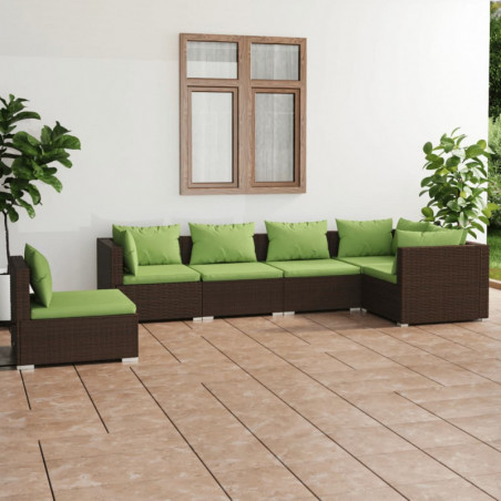 6-tlg. Garten-Lounge-Set mit Kissen Poly Rattan Braun