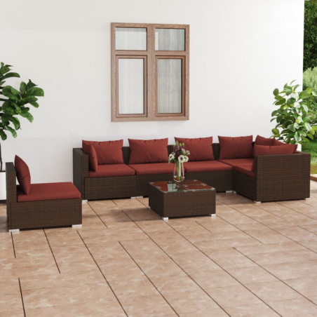 7-tlg. Garten-Lounge-Set mit Kissen Poly Rattan Braun