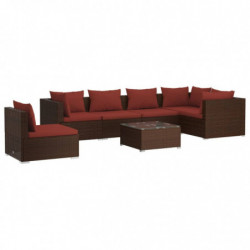 7-tlg. Garten-Lounge-Set mit Kissen Poly Rattan Braun