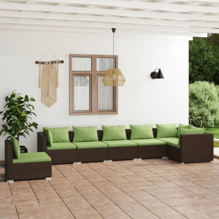 7-tlg. Garten-Lounge-Set mit Kissen Poly Rattan Braun