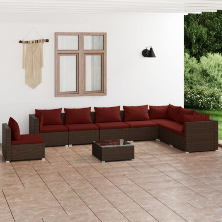 9-tlg. Garten-Lounge-Set mit Kissen Poly Rattan Braun