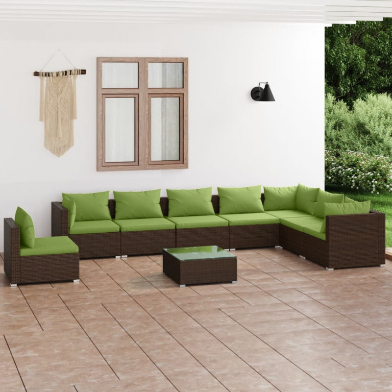 9-tlg. Garten-Lounge-Set mit Kissen Poly Rattan Braun