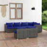 7-tlg. Garten-Lounge-Set mit Kissen Grau Poly Rattan