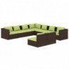 9-tlg. Garten-Lounge-Set mit Kissen Braun Poly Rattan