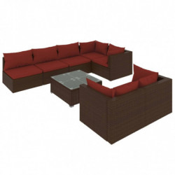 8-tlg. Garten-Lounge-Set mit Kissen Braun Poly Rattan