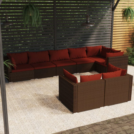 8-tlg. Garten-Lounge-Set mit Kissen Braun Poly Rattan