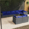 8-tlg. Garten-Lounge-Set mit Kissen Grau Poly Rattan