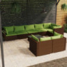 9-tlg. Garten-Lounge-Set mit Kissen Braun Poly Rattan