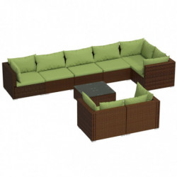 9-tlg. Garten-Lounge-Set mit Kissen Braun Poly Rattan