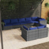 9-tlg. Garten-Lounge-Set mit Kissen Grau Poly Rattan