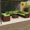 10-tlg. Garten-Lounge-Set mit Kissen Braun Poly Rattan