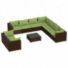 10-tlg. Garten-Lounge-Set mit Kissen Braun Poly Rattan