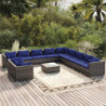 12-tlg. Garten-Lounge-Set mit Kissen Grau Poly Rattan