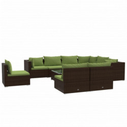 10-tlg. Garten-Lounge-Set mit Kissen Poly Rattan Braun