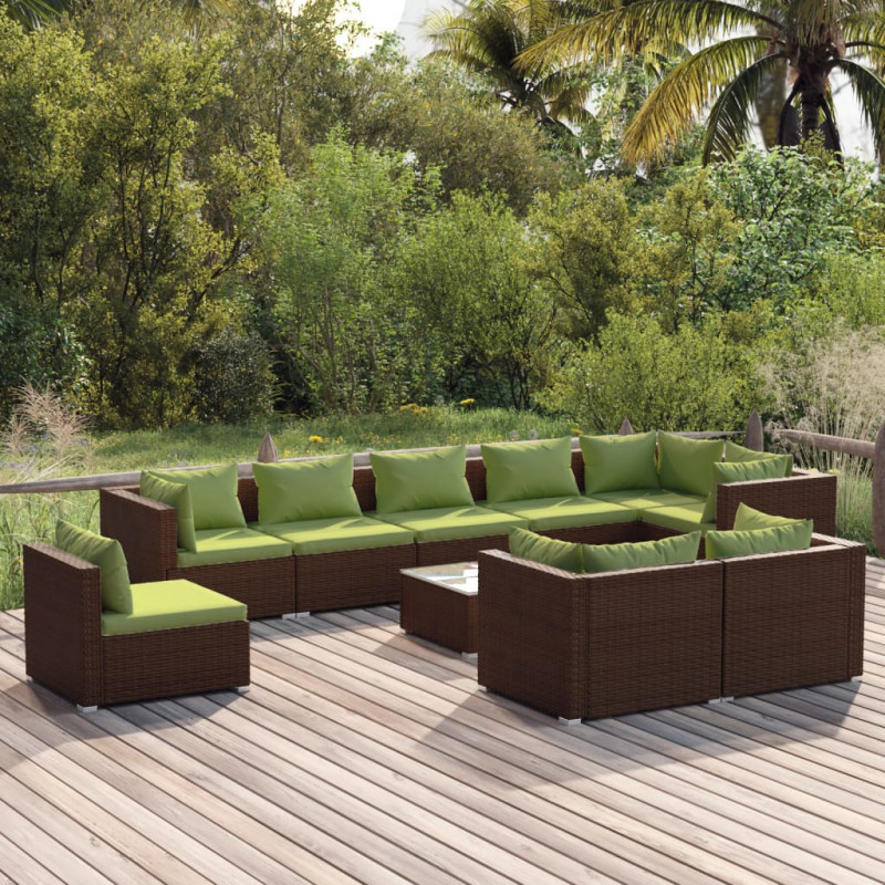 10-tlg. Garten-Lounge-Set mit Kissen Poly Rattan Braun