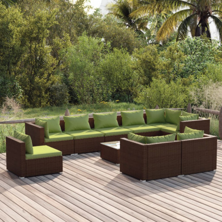 10-tlg. Garten-Lounge-Set mit Kissen Poly Rattan Braun