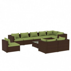 10-tlg. Garten-Lounge-Set mit Kissen Poly Rattan Braun